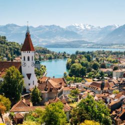 Thun cityspace with Alps mountain and lake in Switzerland